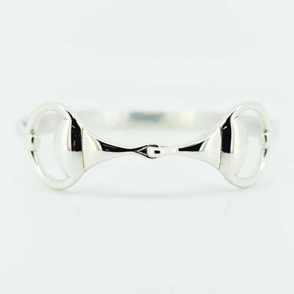 Product photo of horse bit snaffle bangle in sterling silver, horse jewelry made by Crawford Hill Equestrian Jewellery. 