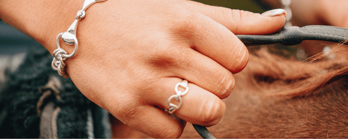 Solid silver snaffle ring and matching horse bit bangle jewelry set