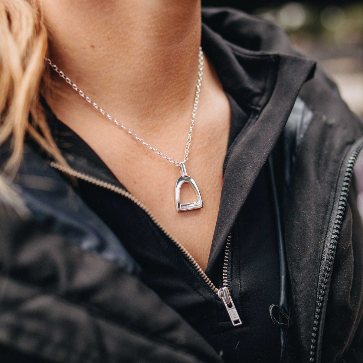 Medium sterling silver equestrian stirrup pendant jewelry